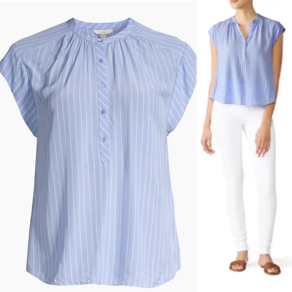 Joie Hassie Stripe Cap Sleeve Sunset Blue Blouse